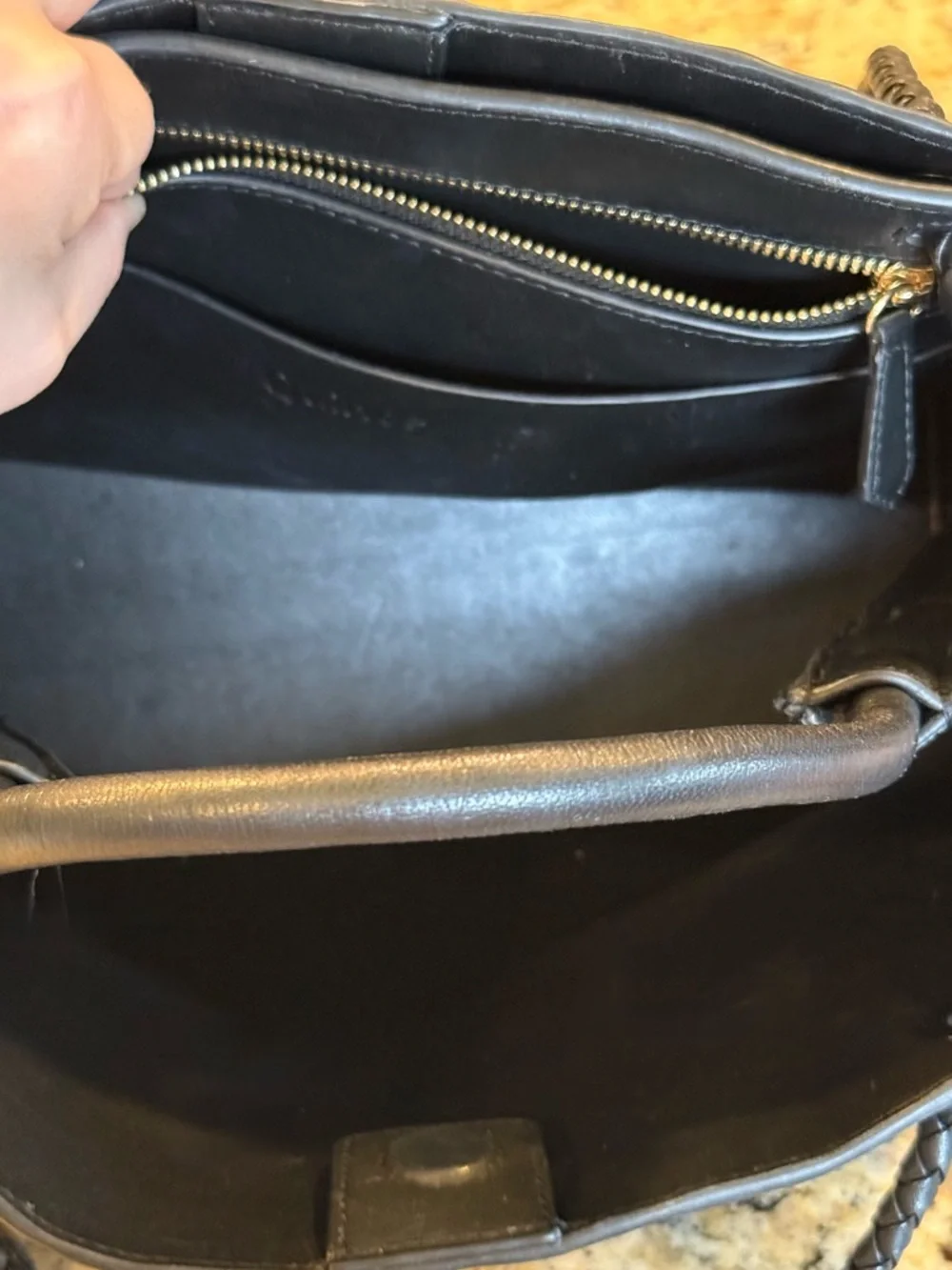 Quince Italian Leather Handwoven Tote Purse Black Large - Picture 8 of 10